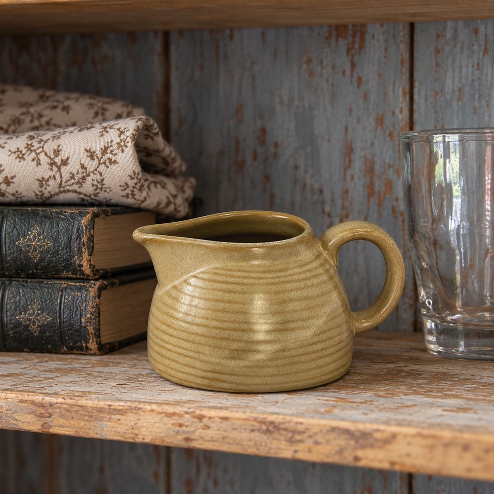 Denby Evolution Creamer, Vintage English Stoneware Milk Jug, Tan Ribbed